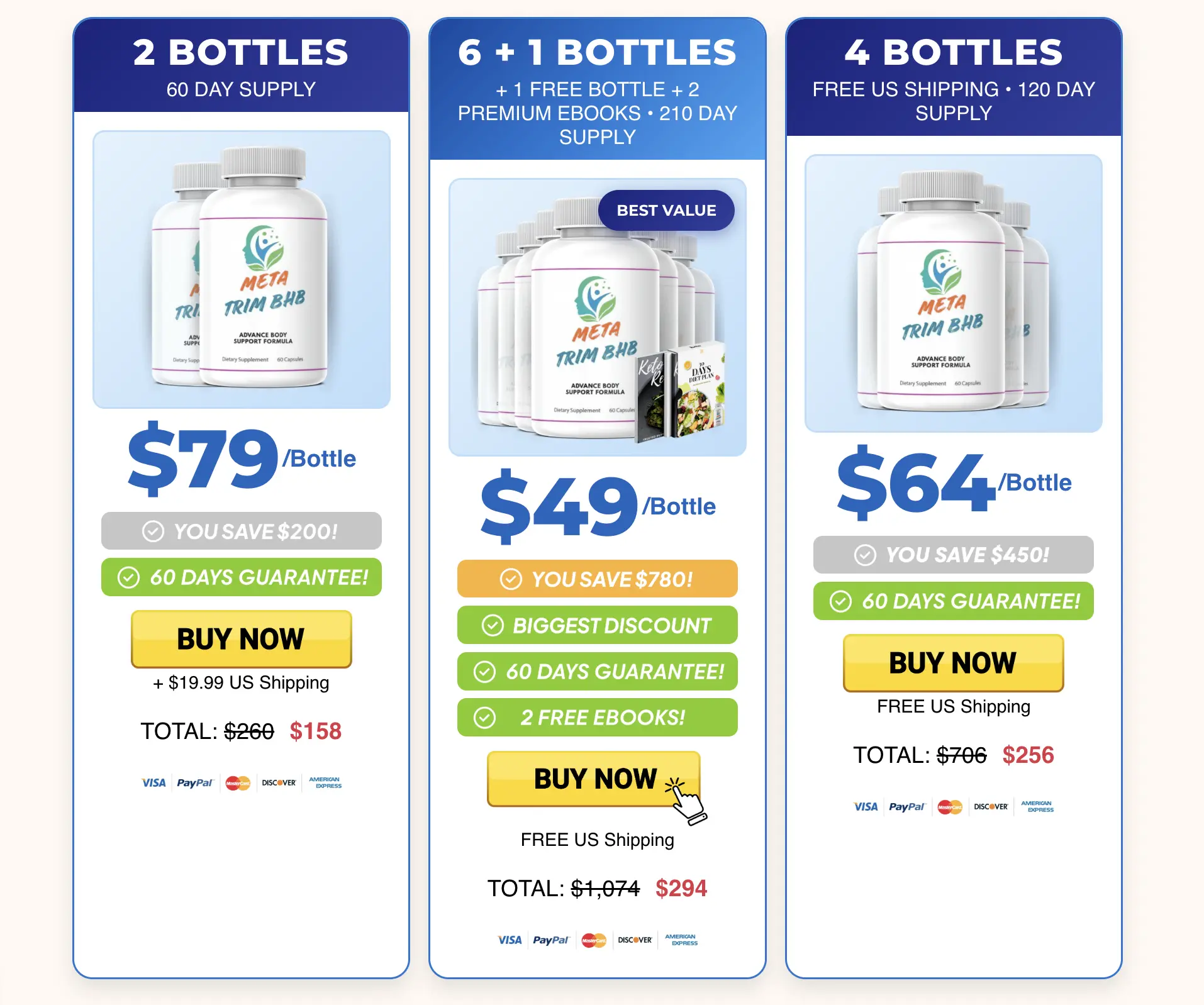 metatrim bhb bottles pricing table with 3 bonus